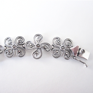Marcasite Flower Link Bracelet in Sterling Silver